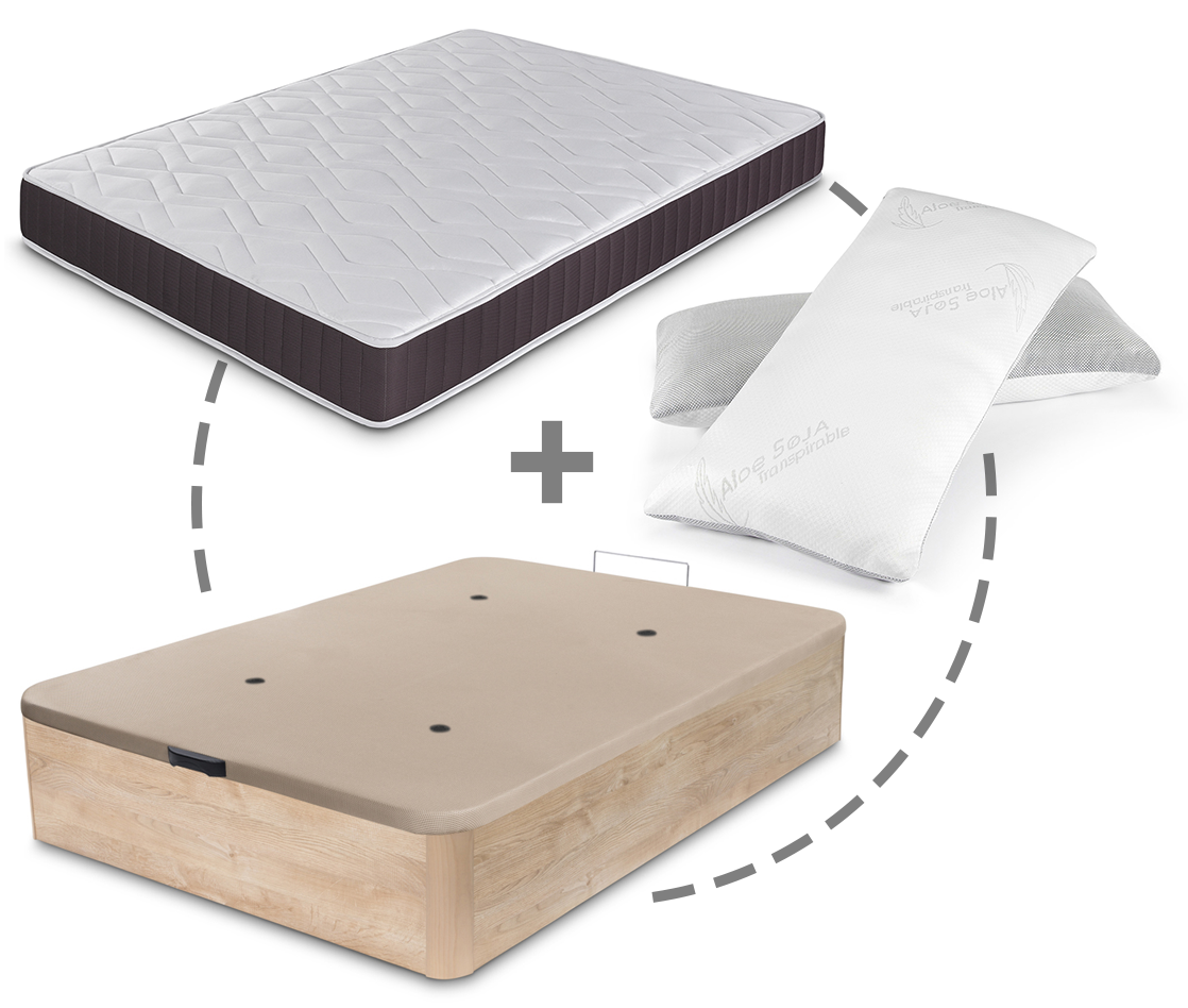 Pack canapé abatible + colchón + almohada 105x190 Roble